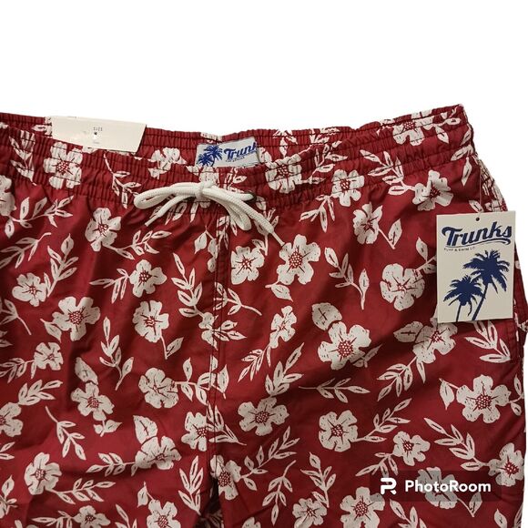 Trunks Surf and Swim Co. Men's Size LARGE Red Tropical FLORAL Swim Shorts NEW! - Picture 3 of 15